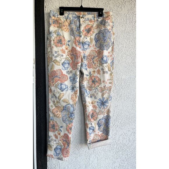 Chicos Floral Print Girlfriend Pants - Size 2/L - 12 - Multicolored - Picture 4 of 11